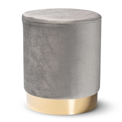 Baxton Studio Chaela Contemporary Glam and Luxe Grey Velvet Fabric Upholstered and Gold Finished Metal Ottoman